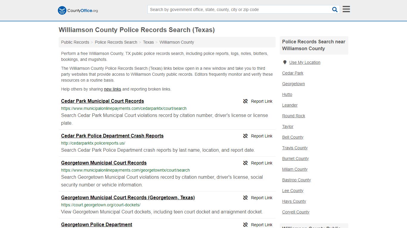 Williamson County Police Records Search (Texas) - County Office